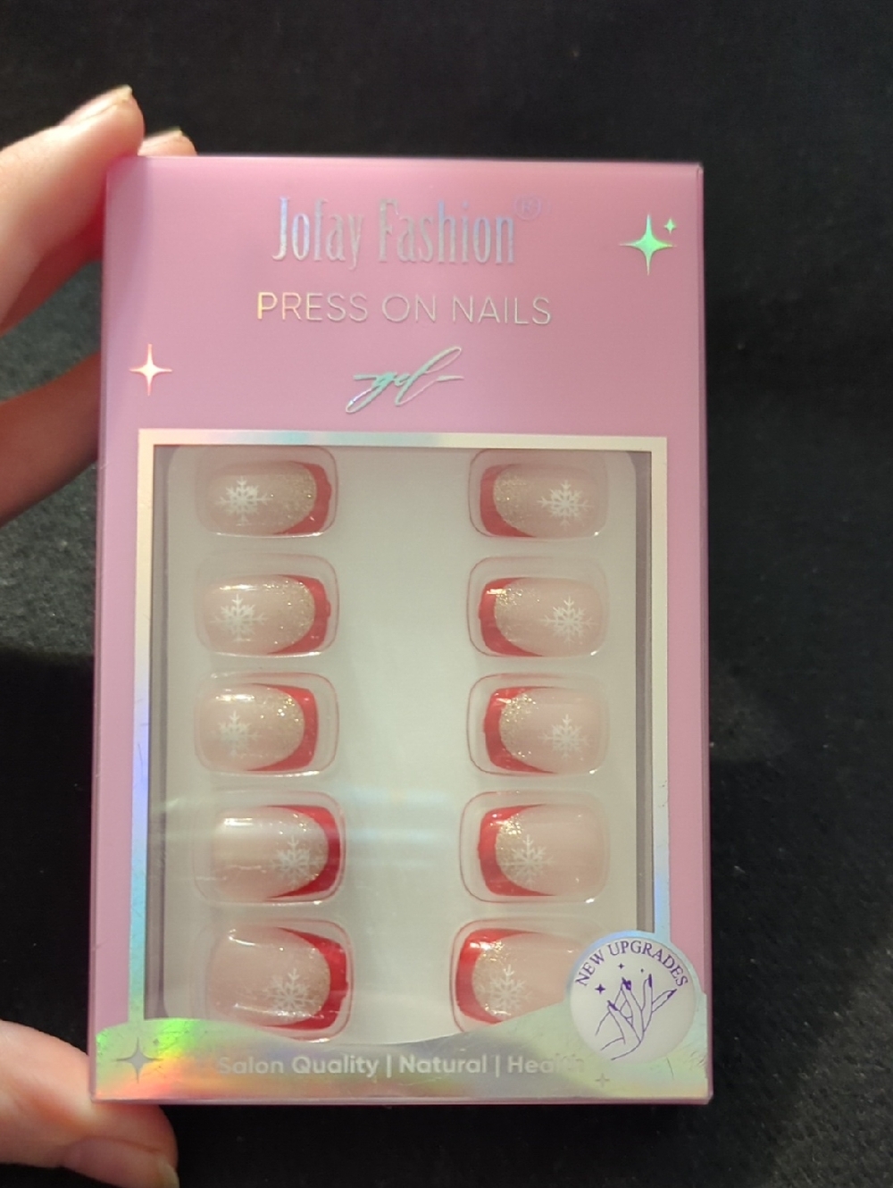 Jofay Fashion Nude With White Snowflake Glitter And Red Tips - Press-On Nails(3)
